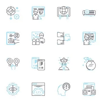 Web design linear icons set. Aesthetics, Usability, Accessibility, Interactivity Stock Illustration