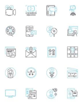 Web design linear icons set. Typography, Usability, Color, Mobile, Navigation 스톡 일러스트