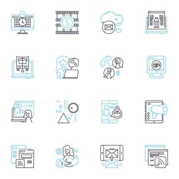 Web design linear icons set. Typography, Usability, Color, Mobile, Navigation Stock Illustration