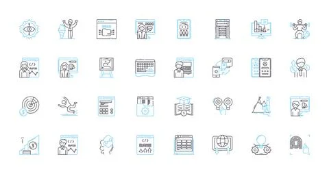 Web design linear icons set. Aesthetics, Usability, Accessibility, Interactivity 库存插图
