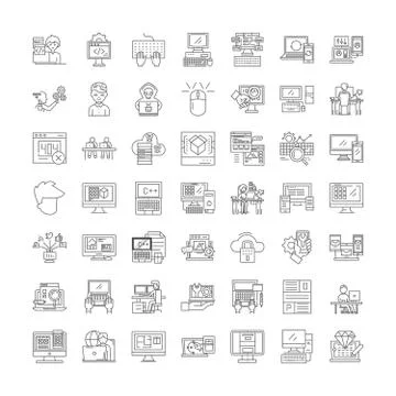 Web design linear icons, signs, symbols vector line illustration set Stock-Illustration