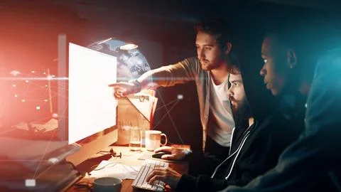 Web design, men and teamwork with computer app development, coding and software 스톡 사진