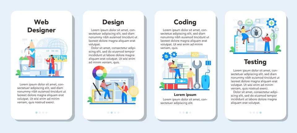 Web design mobile application banner set. Presenting content on web pages Stock Illustration