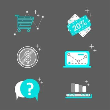 Web design objects, business, office and marketing items icons. Stock Illustration