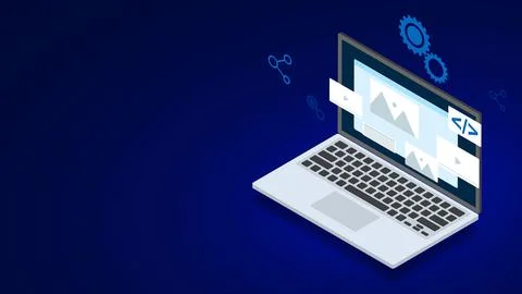 Web design or website development with isometric laptop Stock Illustration