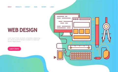 Web Design Page Decorated by Device Icons Vector Stock Illustration