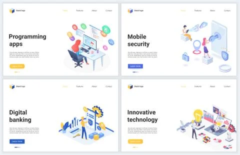 Web design programming development vector illustrations, creative banner set Illustrazione stock