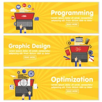 Web design programming SEO concept flat banners Stock Illustration