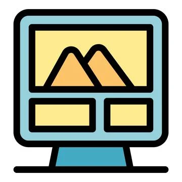 Web design project displaying mountains on computer screen Illustrazione stock
