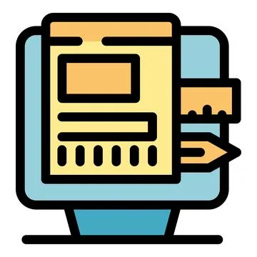 Web design project showing on computer screen with ruler and pencil, Illustrazione stock