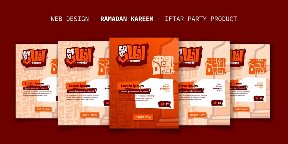 Web design for ramadan iftar party campaign with cartoon typography design... Stock Illustration