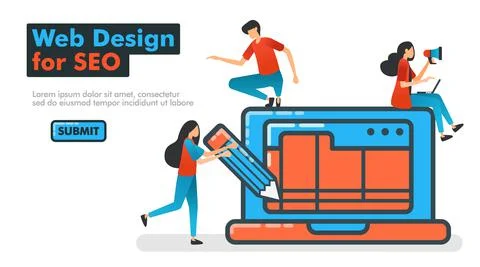 Web Design for SEO line vector illustration. web designing with software and  Stock-Illustration