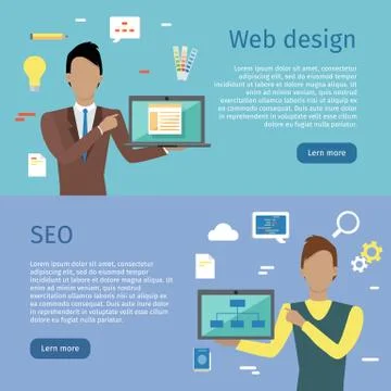 Web Design, SEO Vector Web Banners in Flat Style Stock Illustration