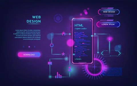Web design. Software mobile app download landing. Website UI template. Digital Illustrazione stock
