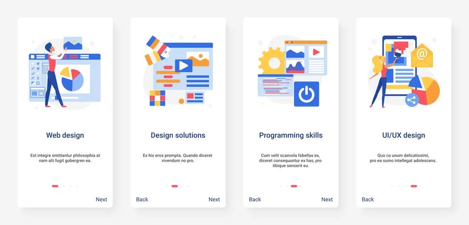 Web design solutions, programming technology UX, UI onboarding mobile app page 库存插图