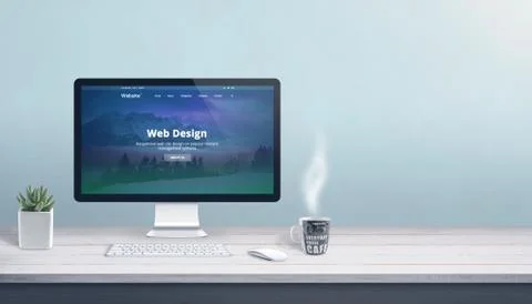 Web design studio with computer display, keyboard and mouse on office work de Foto stock