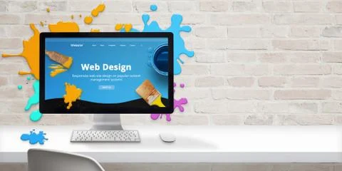 Web design studio concept with modern web site teme and web design text on co Stock Photos