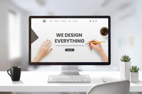 Web design studio concept with modern agency web page on computer display. Of Stockfoto's