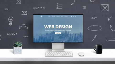 Web design studio concept with web design portfolio page on computer display. 写真素材