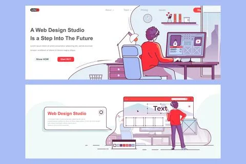 Web design studio landing pages set. Stock Illustration