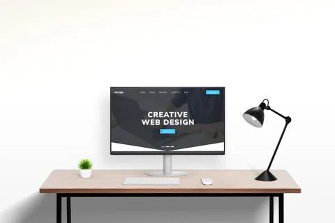 Web design studio portfolio page concept displayed on modern computer Stock-Fotos