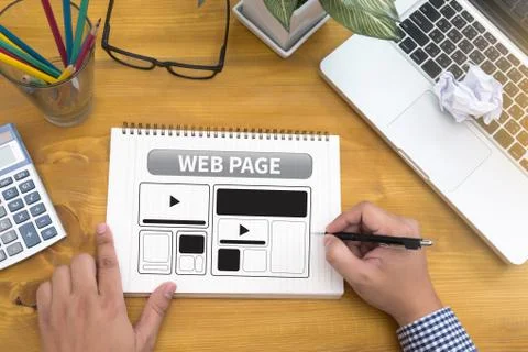 Web Design Template and  web page Closeup shot of laptop with digitalt Foto stock