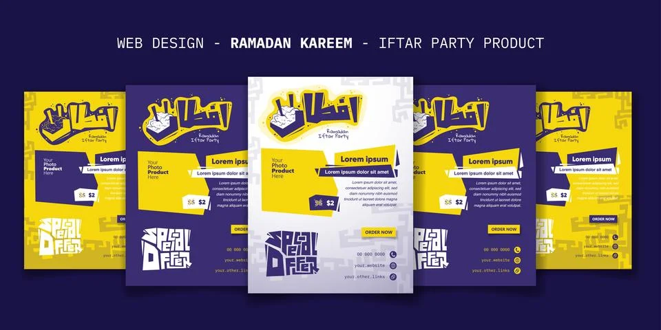 Web design template with arabic typography in purple cartoon design for ram.. Stock Illustration