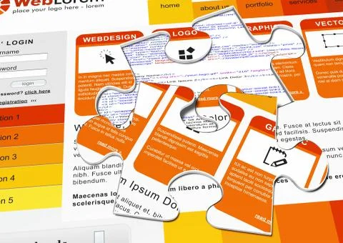 Web Design Template with Blanked Out Puzzle Piece. Stock Illustration