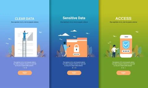 Web design template set clear data sensitive data access concepts different Stock Illustration