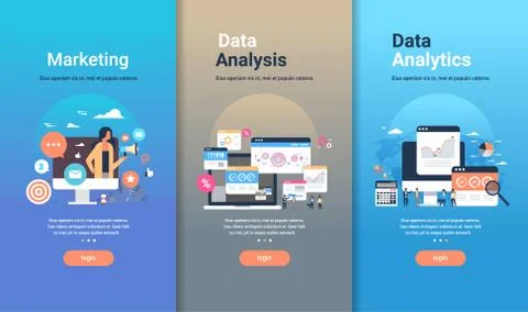 Web design template set for marketing data analysis and data analytics concepts Stock Illustration