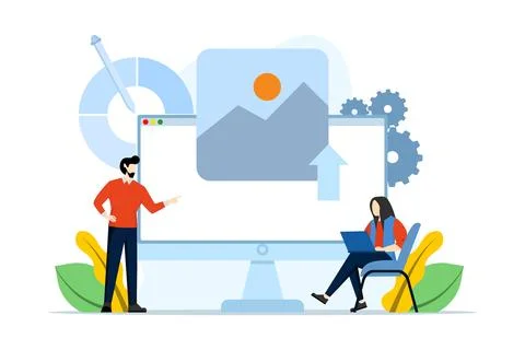Web design, ui ux and programmer with computer, software development. Stock Illustration