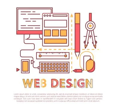 Web Design Vector Banner with Development Tools Stock Illustration
