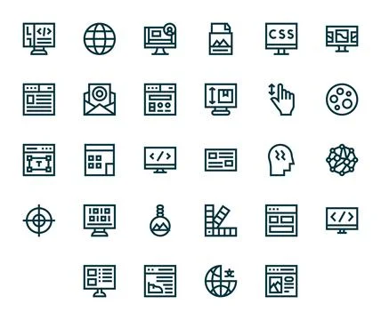 Web Design Vector Icon Toolkit featuring 28 PIXEL Perfect Retina Ready Bold.. Stock Illustration