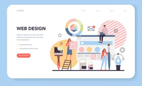 Web design web banner or landing page. Presenting content on web pages. Illustrazione stock