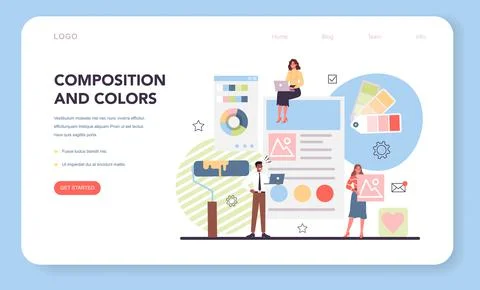 Web design web banner or landing page. Presenting content on web pages. Illustrazione stock