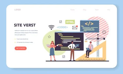 Web design web banner or landing page. Presenting content on web pages. Illustrazione stock