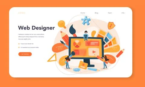 Web design web banner or landing page. Presenting content on web pages. 库存插图