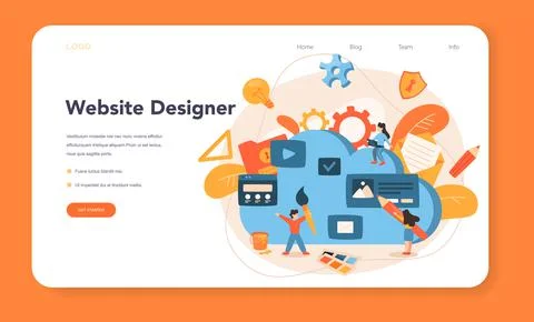 Web design web banner or landing page. Presenting content on web pages. Illustrazione stock