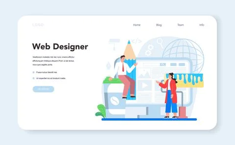 Web design web banner or landing page. Presenting content on web pages 스톡 일러스트