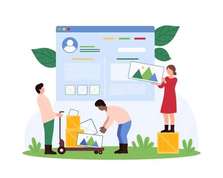 Web design, wireframe process on online platform, UI and UX designers create web Illustration