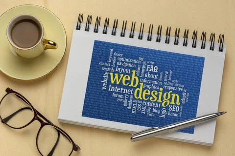 Web design word cloud flat lay concept web design and development word clo... Stock Photos