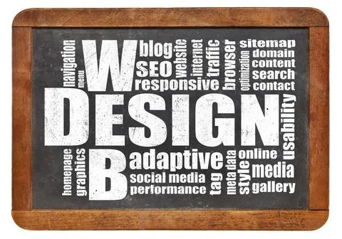  web design word cloud web design concept - a word cloud on a vintage slat... Foto stock