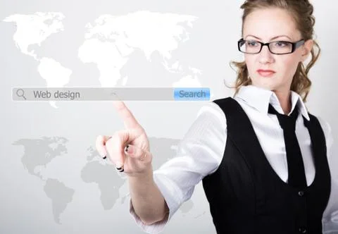 Web design written in search bar on virtual screen. Internet technologies in 스톡 사진