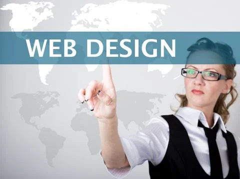 Web design written on a virtual screen. Internet technologies in business and Stock Photos