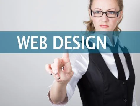 Web design written on a virtual screen. Internet technologies in business and Stock Photos