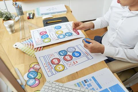 Web Designer Developing App Template Layout Stock Photos