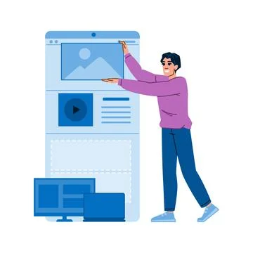 Web designer developing responsive website for different devices Stock Illustration