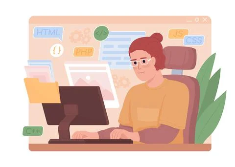 Web designer makes portfolio 2D vector isolated illustration Stockillustratie