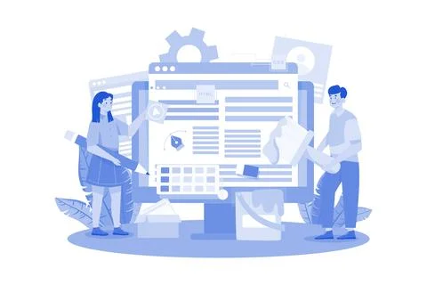 Web Designer optimizing website navigation Stock Illustration