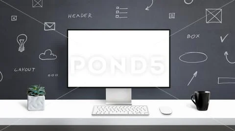 Web designer studio, computer display mockup PSD Template